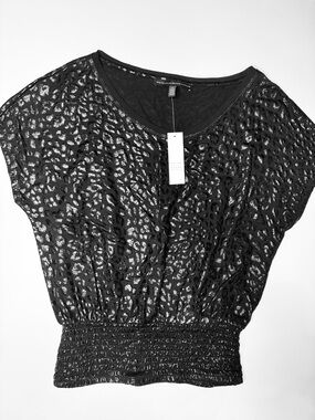 White House Black Market  Metallic Leopard-Print Top